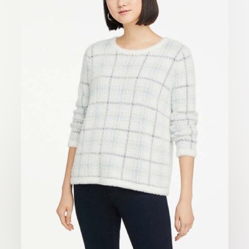 Ann Taylor window pane fuzzy crewneck sweater size M